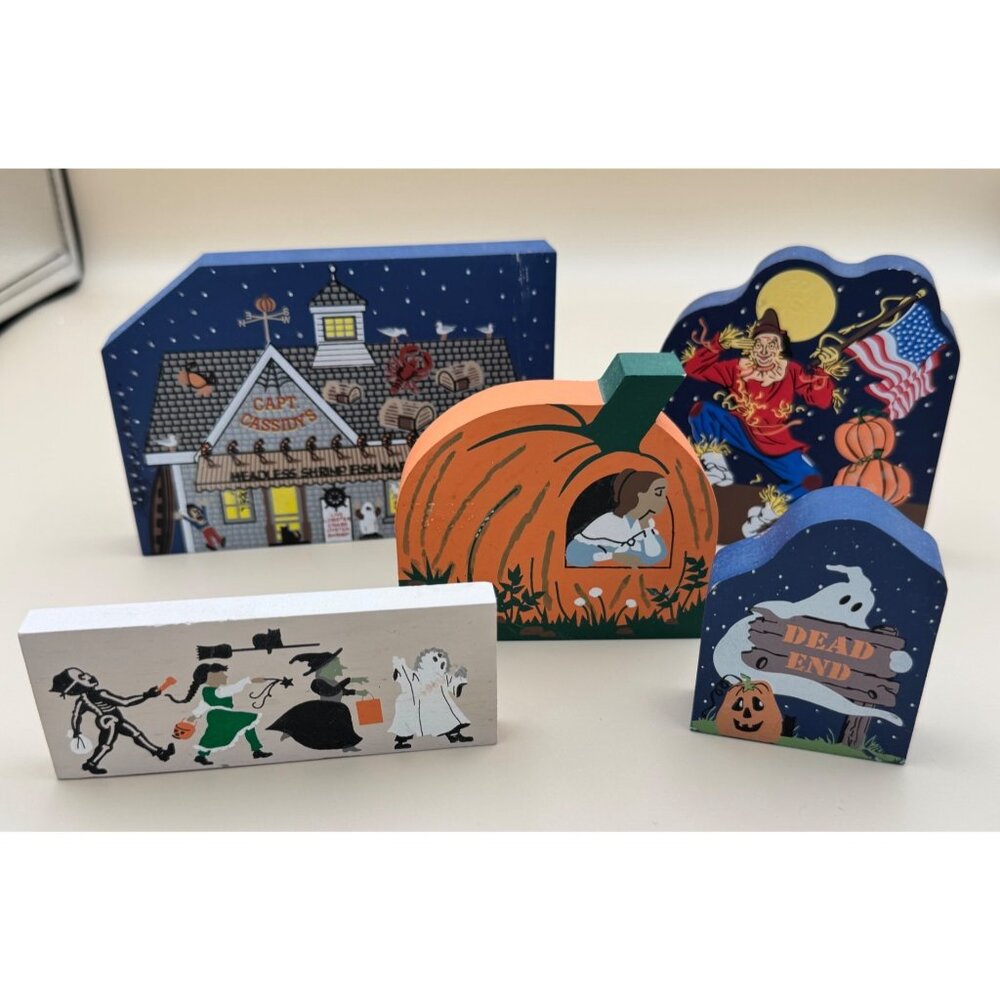 5 Cats Meow Halloween Wooden Shelf Sitters Faline Limited Edition 1994-2006